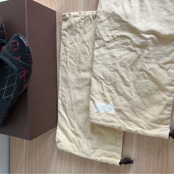 LOUIS VUITTON sz 36.5 6.5 INFRAROUGE Ballet Flats Black Red Monogram Canvas - Picture 14 of 16